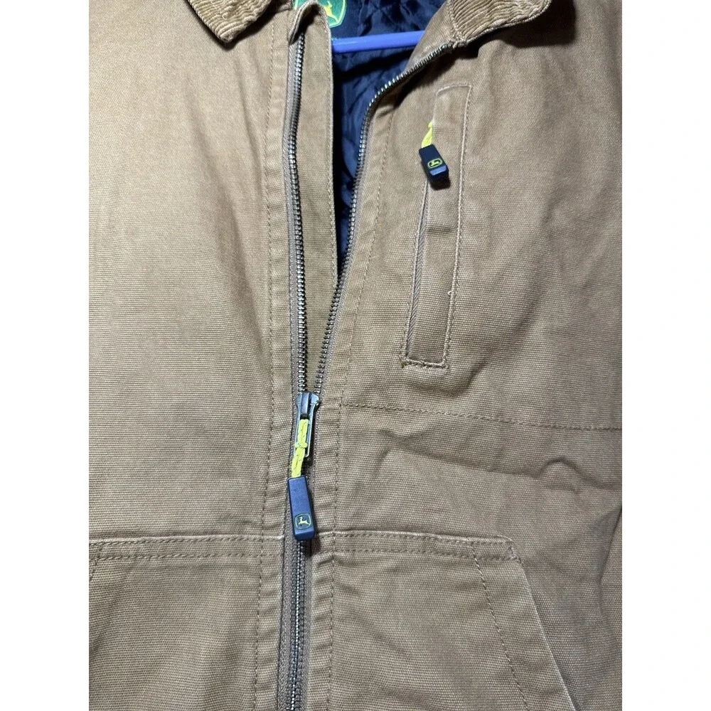 John Deere Boys Quilted‑Lined Canvas Jacket – Brown – Size 10/12 – Button Front